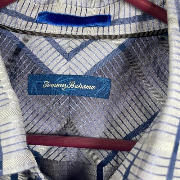 Tommy Bahama White Gray Long Sleeve Button Up Silk Striped Shirt Mens Large - Picture 3 of 5